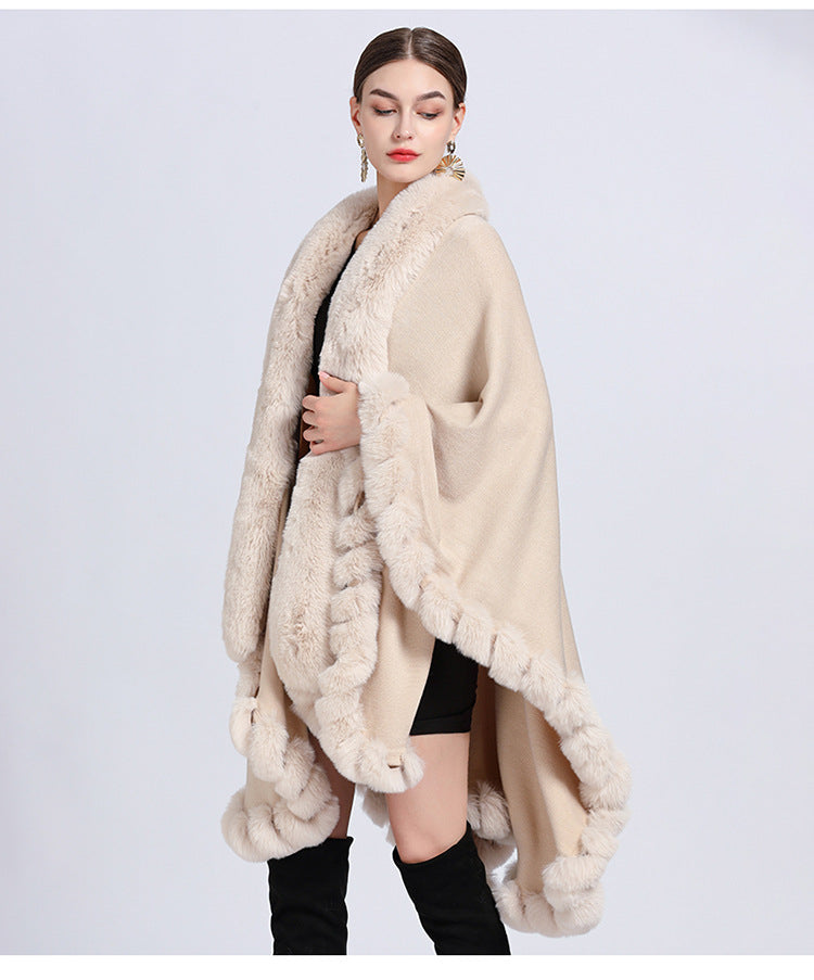 Rex Rabbit Fur Collar Shawl Irregular Oversized Knitted Cardigan Baggy Coat by Trenches of Mariana