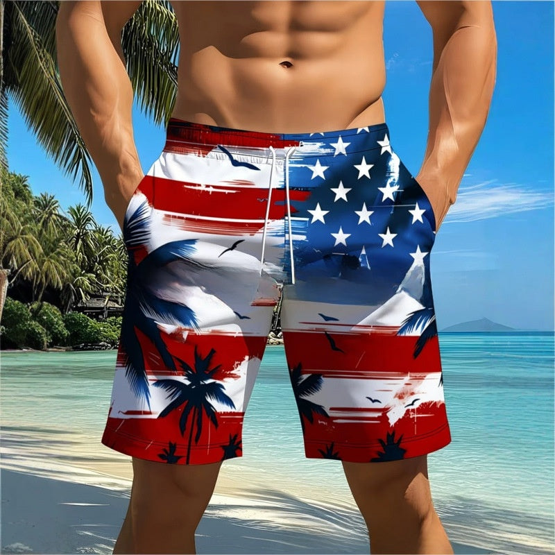 3D Independence Day Print Men Casual Beach Shorts by Trenches of Mariana