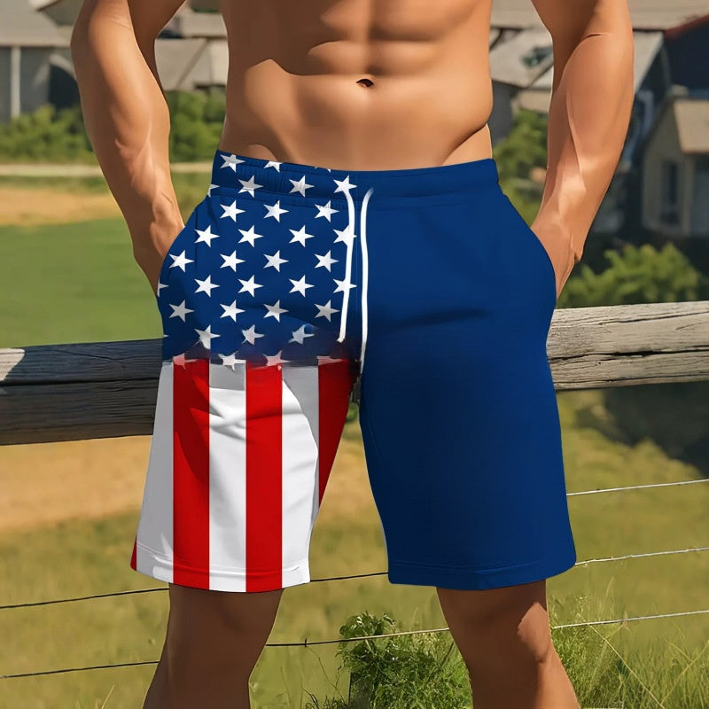 3D Independence Day Print Men Casual Beach Shorts by Trenches of Mariana