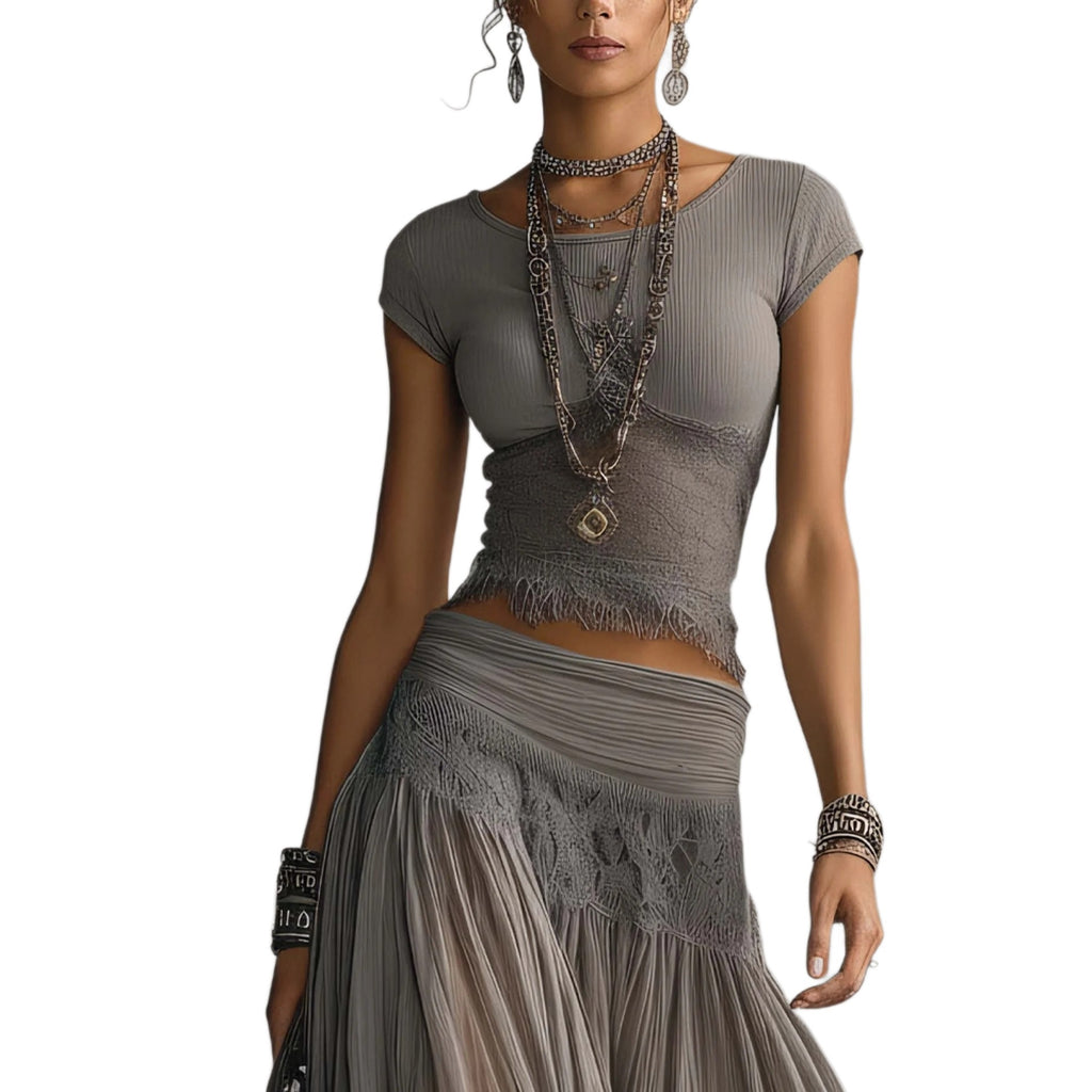 Women's Knitted Top and Chiffon Skirt Set by Trenches of Mariana