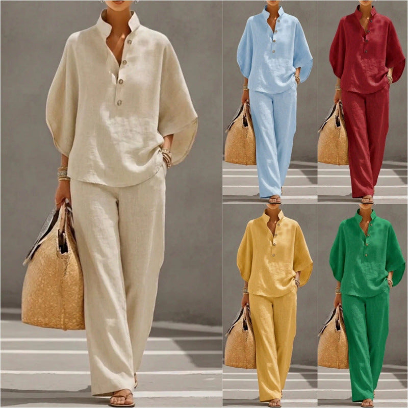 Women's Casual Blouse and Pants Set by Trenches of Mariana