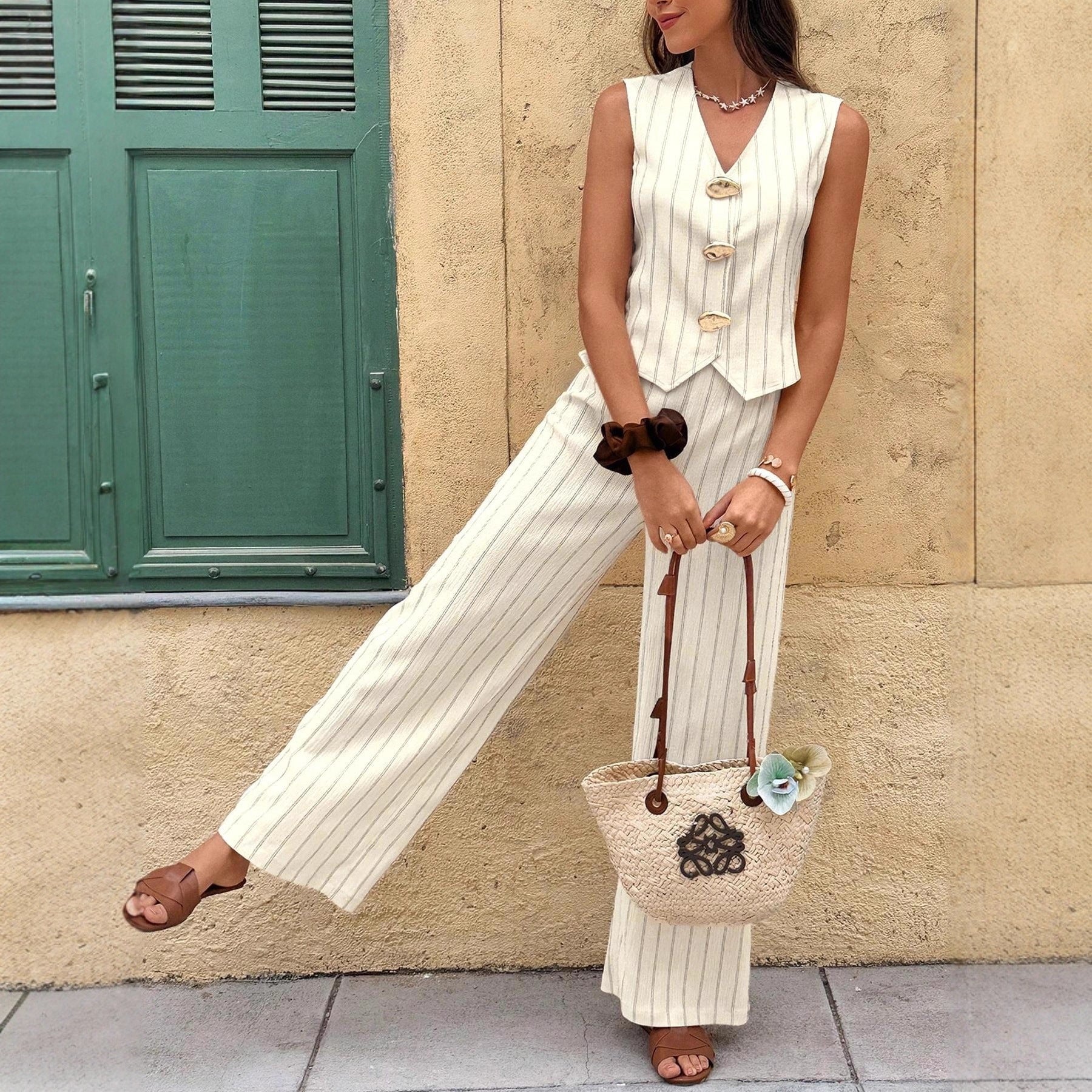 Vertical Stripe Vest and Pants Set by Trenches of Mariana