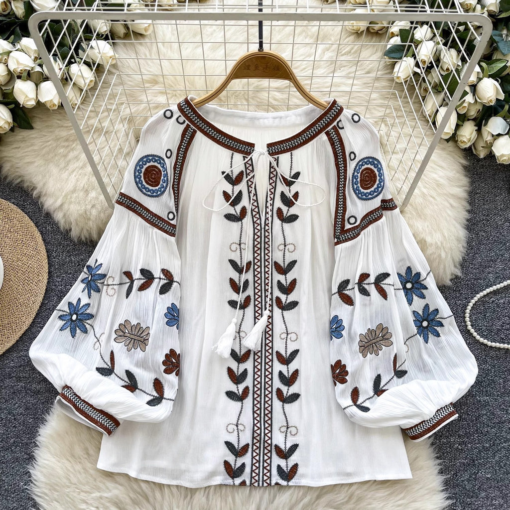 Round Neck Tie Lantern Sleeve Women's Autumn New Loose Shirt by Trenches of Mariana