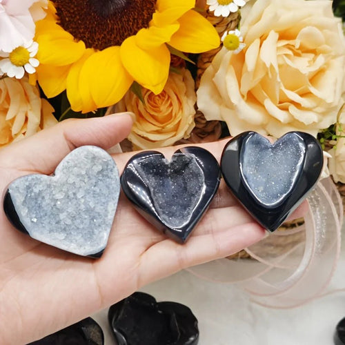 1pc Black Agate Heart-Shaped Geode Crystal - Trenches of Mariana