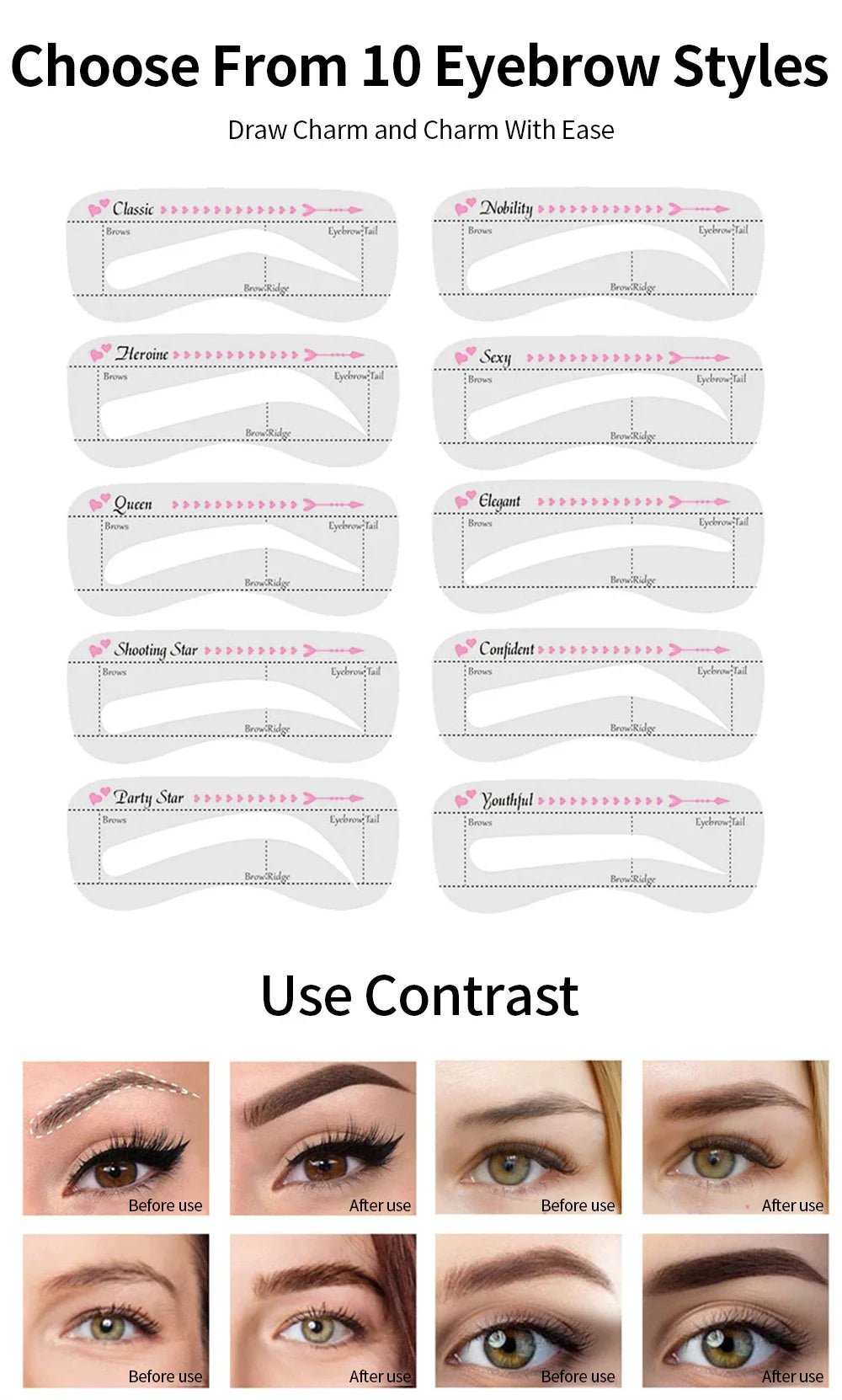 Trenches of Mariana eyebrow powder stamp tint stencil kit showing waterproof eyebrow tattoo and makeup enhancer for women.