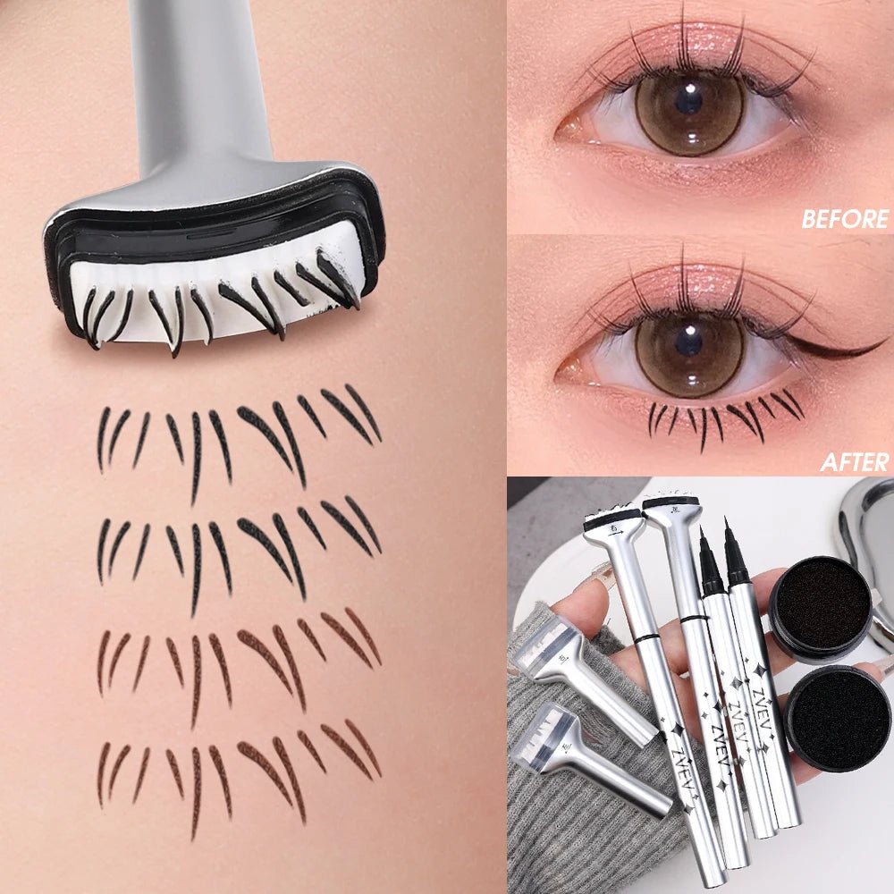 Double-ended Trenches of Mariana eyelash stamp and waterproof eyeliner for DIY makeup, ideal for beginners and Korean makeup looks.