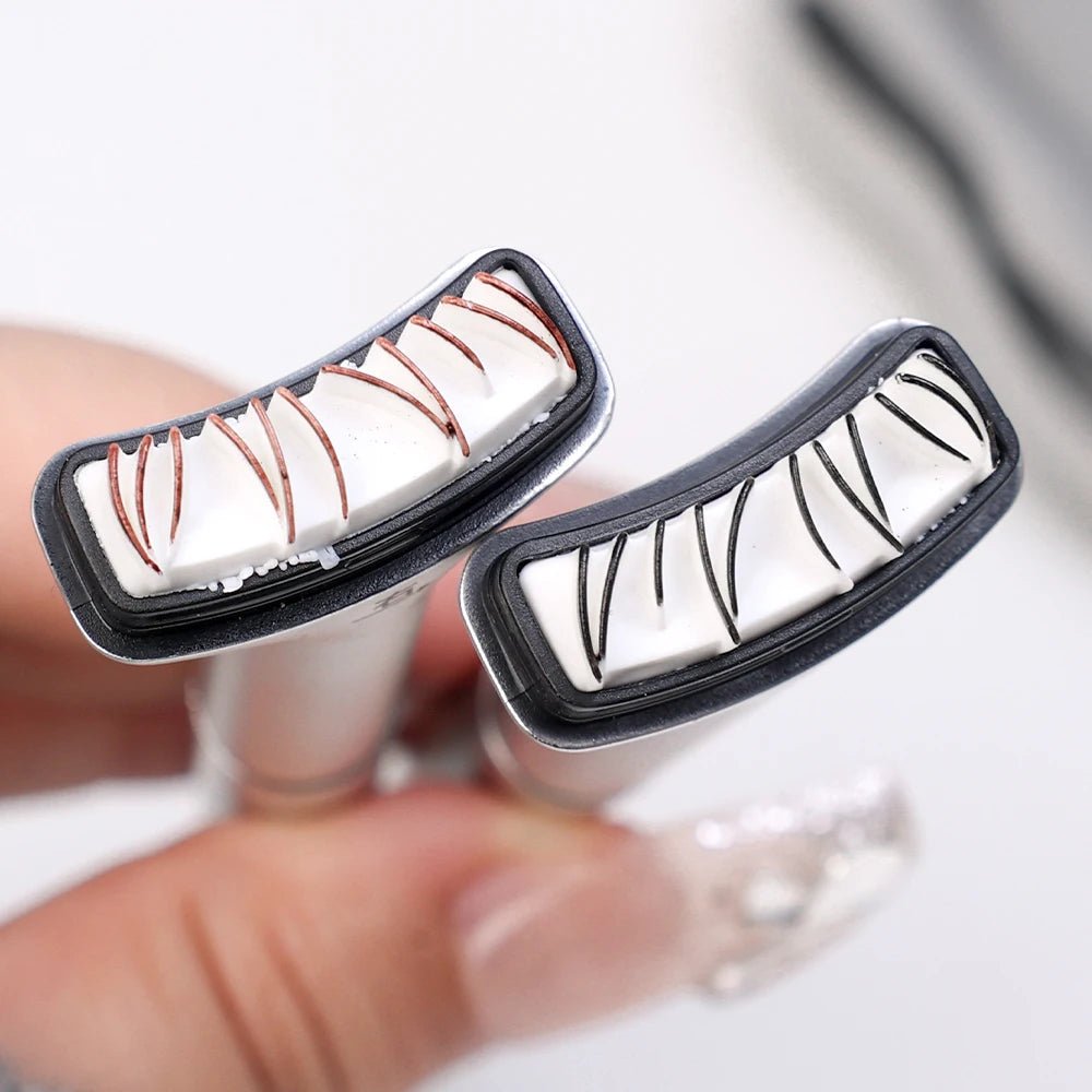 Double-ended eyelash stamp and waterproof eyeliner from Trenches of Mariana, ideal for DIY Korean makeup beginners.