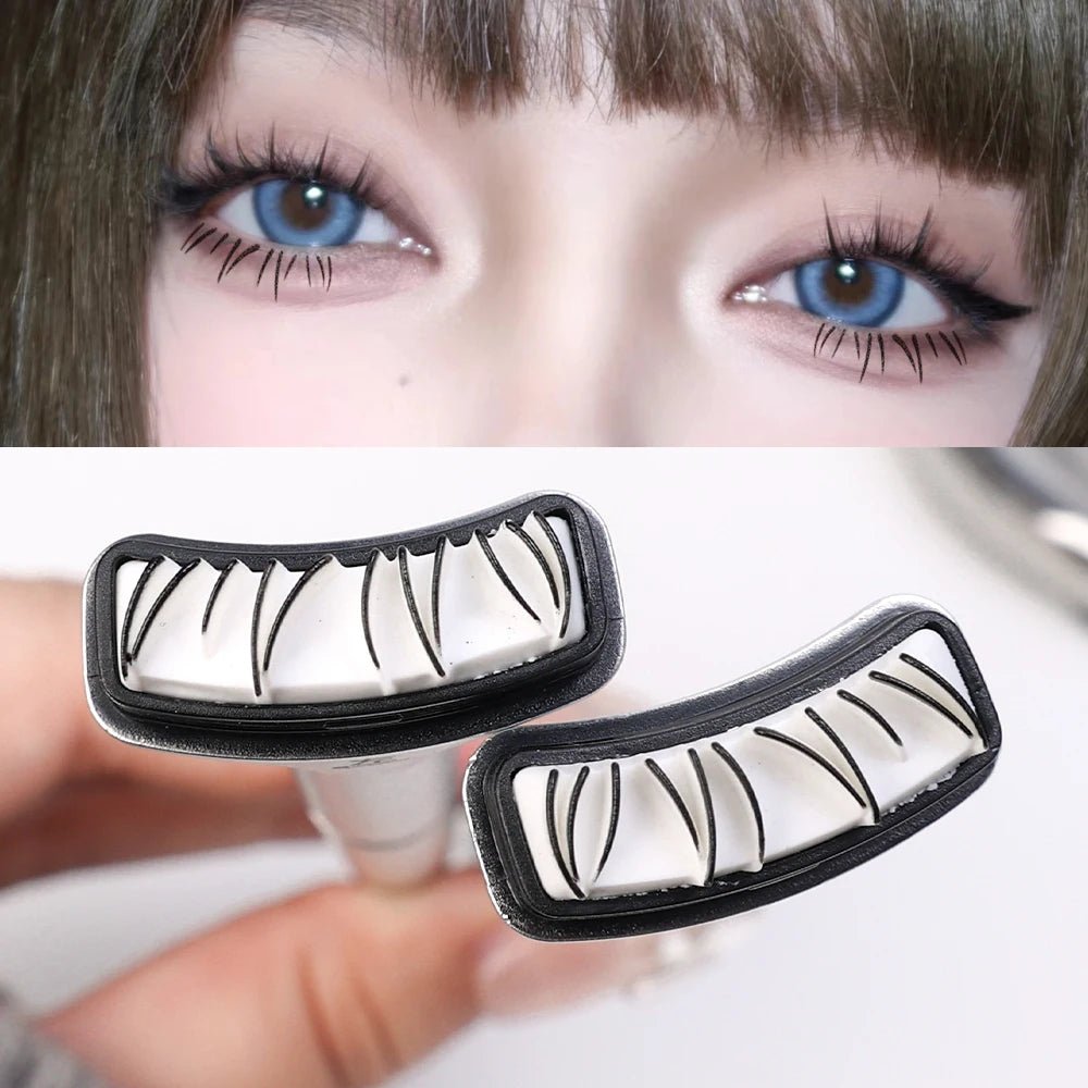 Double-ended eyelash stamp and waterproof eyeliner pen by Trenches of Mariana, ideal for DIY Korean makeup beginners.