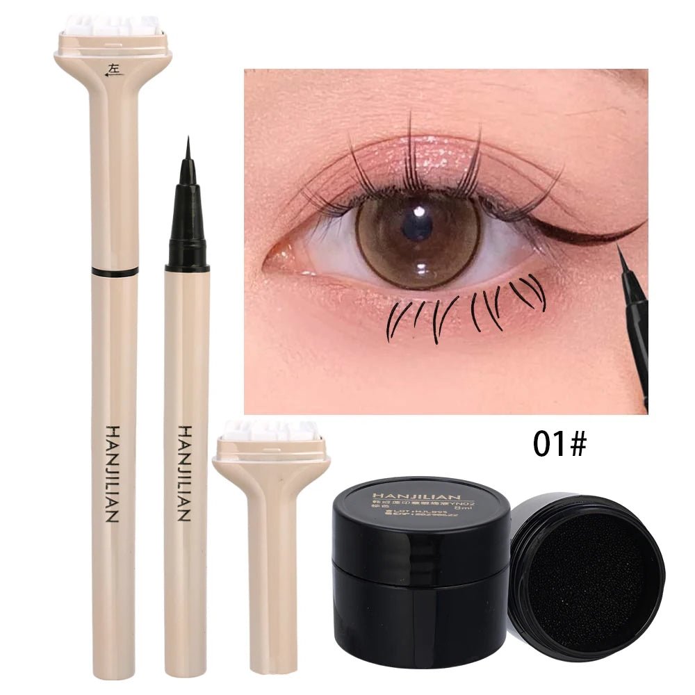 Double-ended waterproof eyeliner and eyelash stamp from Trenches of Mariana, ideal for DIY Korean makeup beginners.