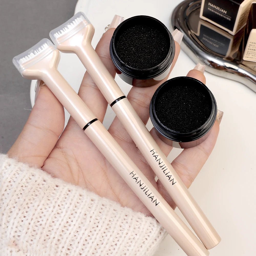 Double-ended eyelash stamp and eyeliner pen by Trenches of Mariana, waterproof DIY Korean makeup tool for beginners.