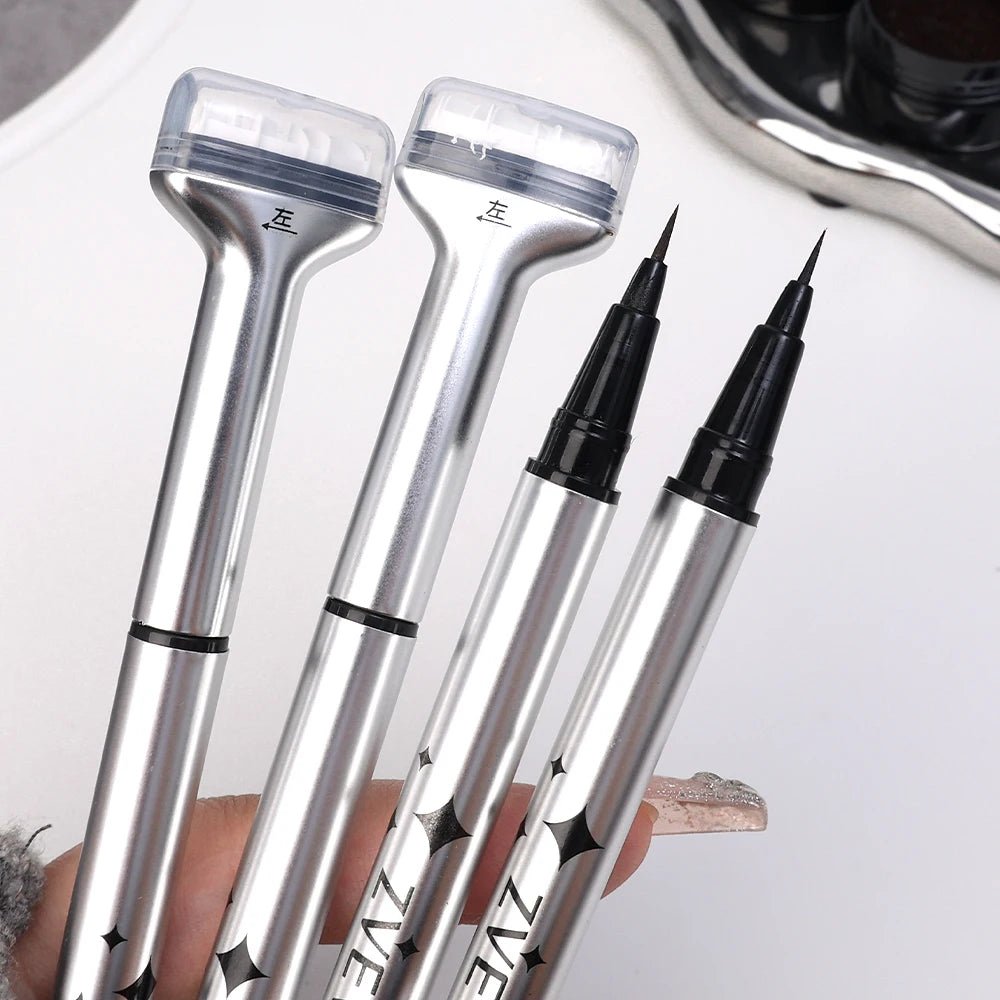 Double-ended eyelash stamp and waterproof eyeliner from Trenches of Mariana, ideal for DIY Korean makeup and beginners.