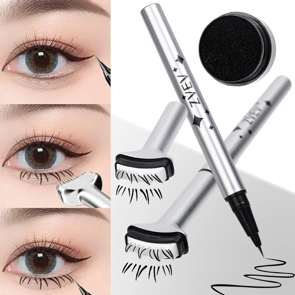 Trenches of Mariana 2-in-1 double-ended eyelash stamp and waterproof eyeliner for DIY Korean makeup, ideal for beginners.