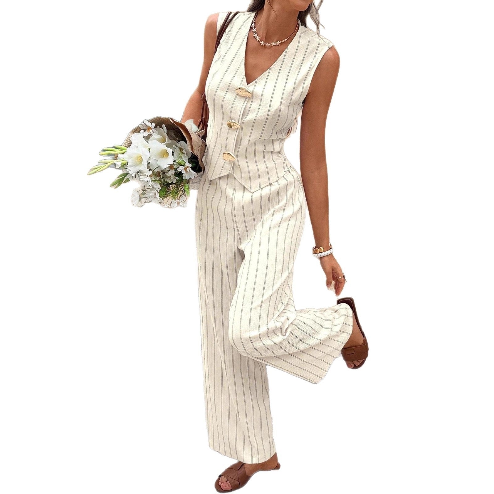 Vertical Stripe Vest and Pants Set by Trenches of Mariana