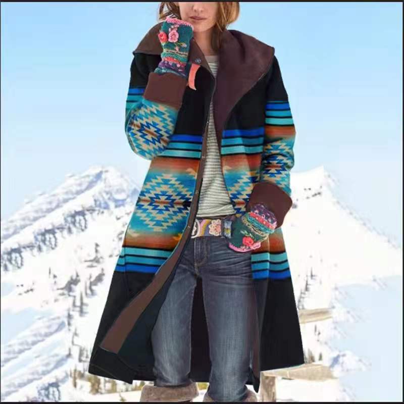 Mid-length printed top and long-sleeved woolen coat by Trenches of Mariana