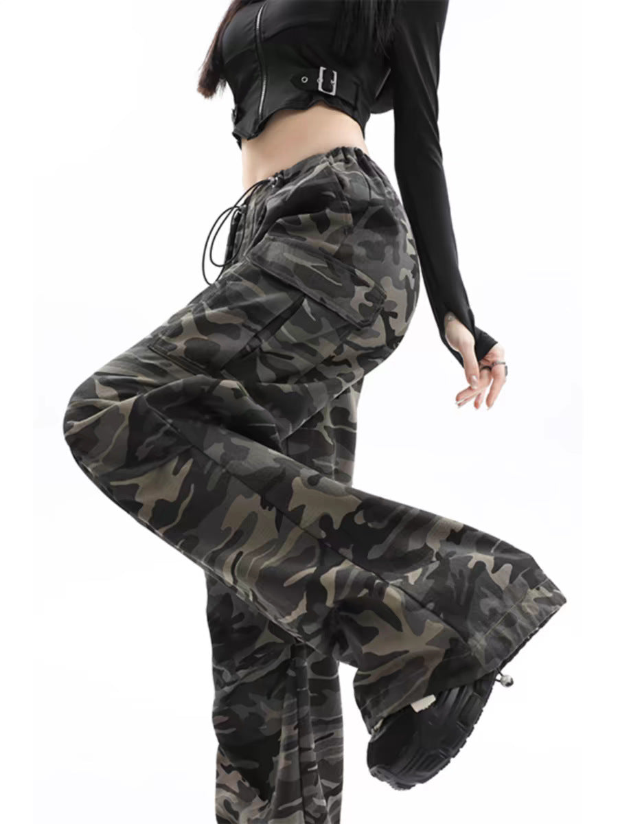 Camouflage High Waisted Wide Leg Pants by Trenches of Mariana