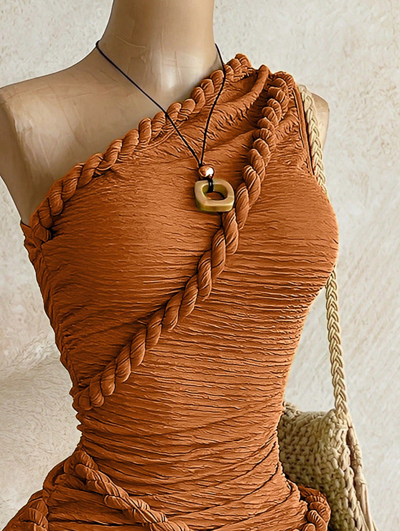 Braided Twist Halter Neck Pleated Dress by Trenches of Mariana