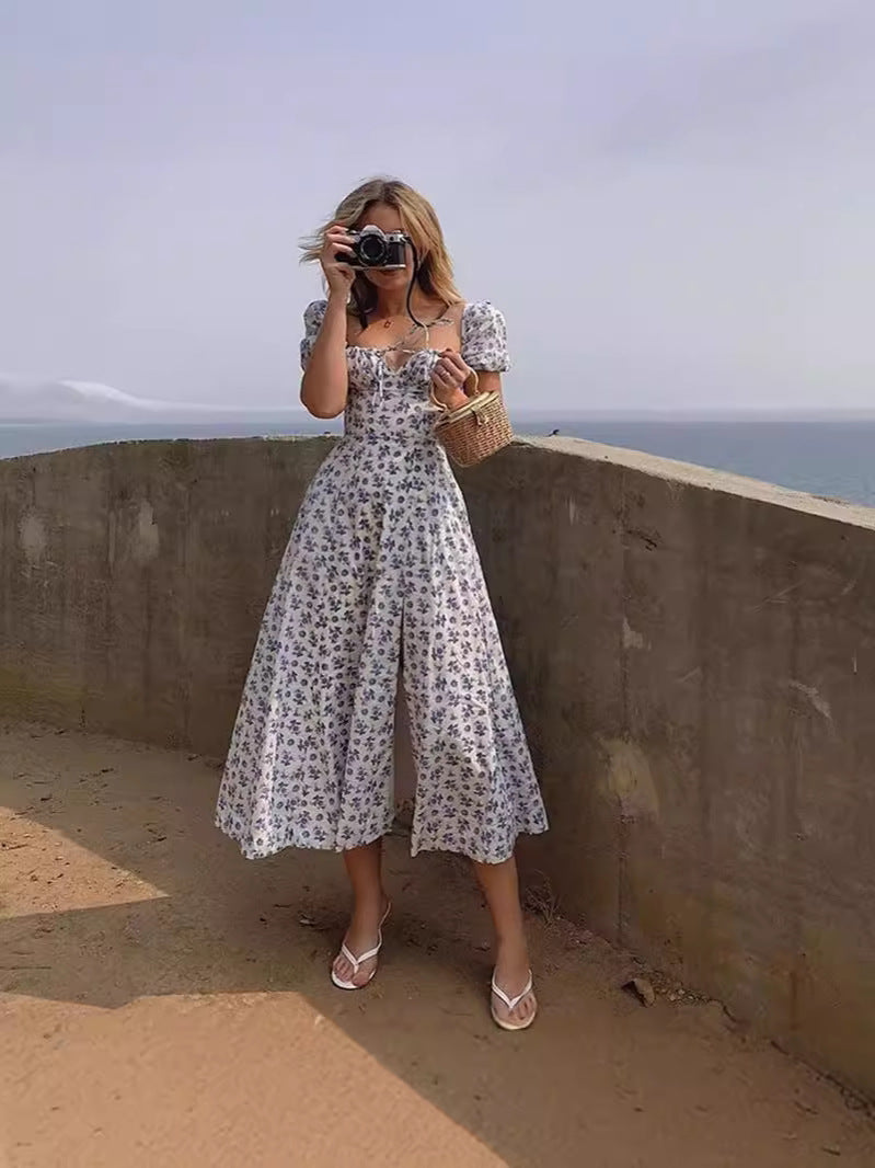 Floral Square Collar Summer Dress by Trenches of Mariana