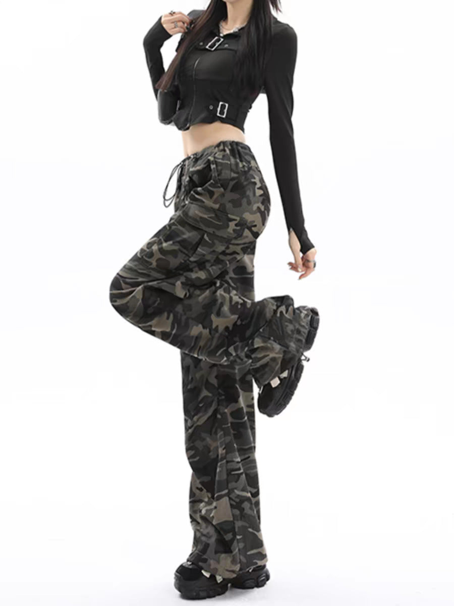 Camouflage High Waisted Wide Leg Pants by Trenches of Mariana