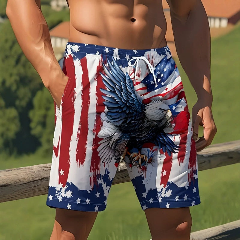 3D Independence Day Print Men Casual Beach Shorts by Trenches of Mariana