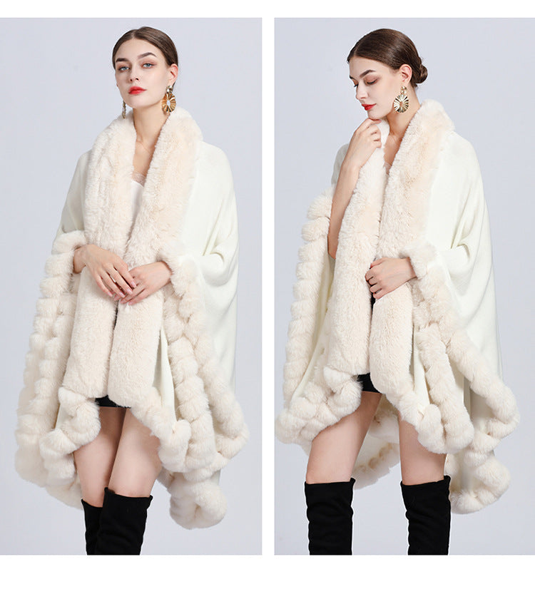 Rex Rabbit Fur Collar Shawl Irregular Oversized Knitted Cardigan Baggy Coat by Trenches of Mariana