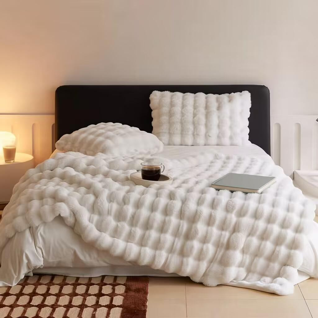 Double-Sided Faux Rabbit Fur Blanket by Trenches of Mariana