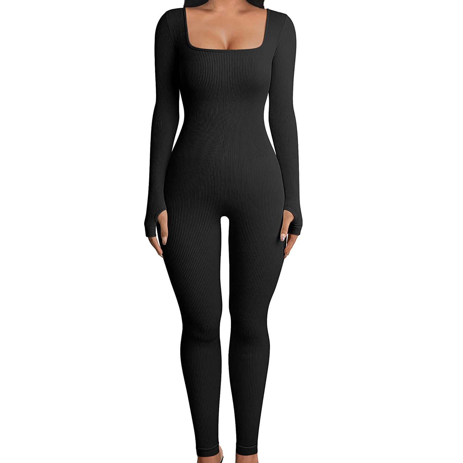 Threaded Square Collar Buttocks Slim Jumpsuit by Trenches of Mariana