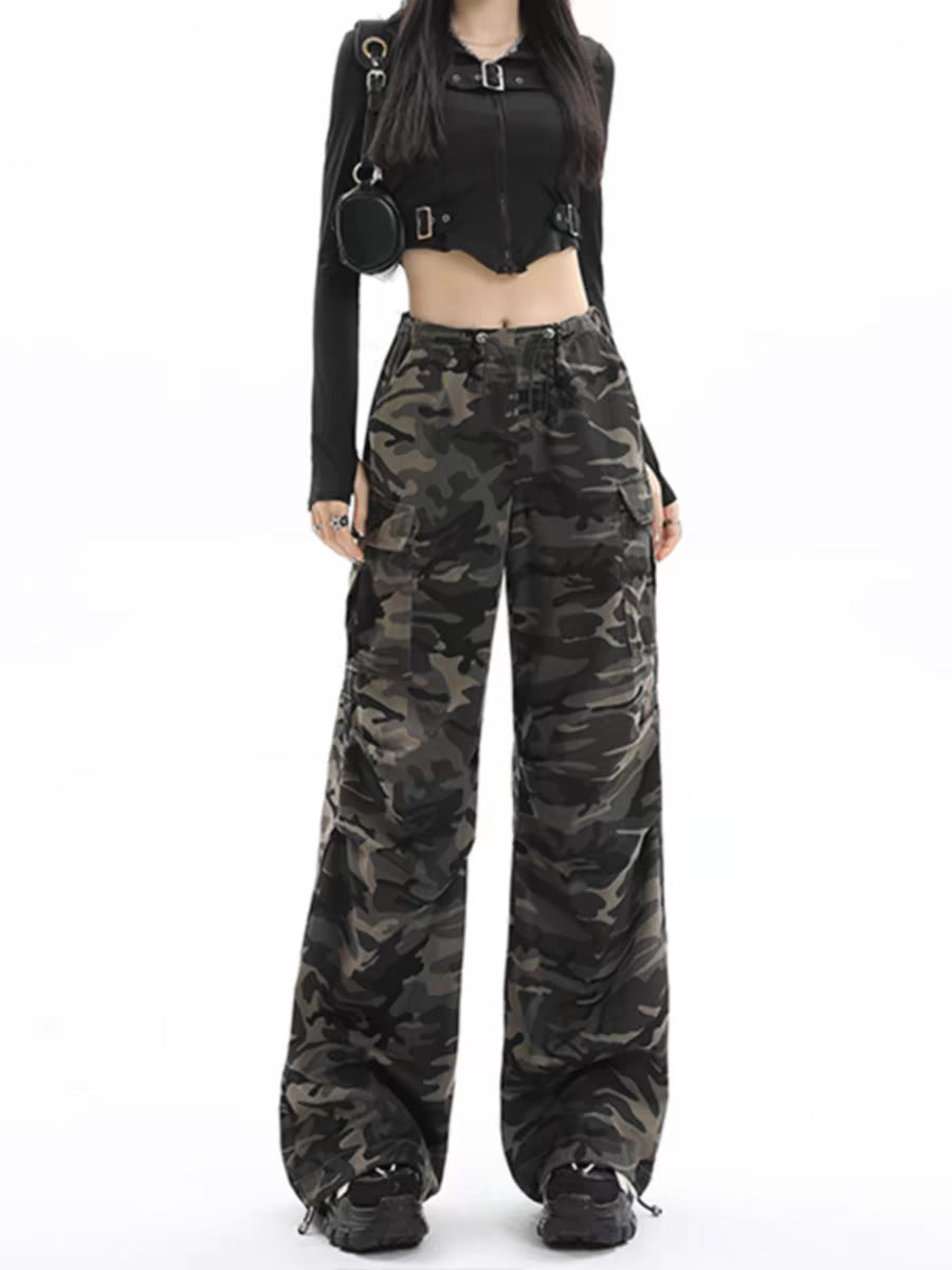 Camouflage High Waisted Wide Leg Pants by Trenches of Mariana