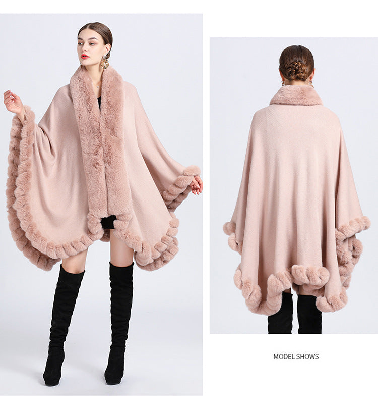 Rex Rabbit Fur Collar Shawl Irregular Oversized Knitted Cardigan Baggy Coat by Trenches of Mariana