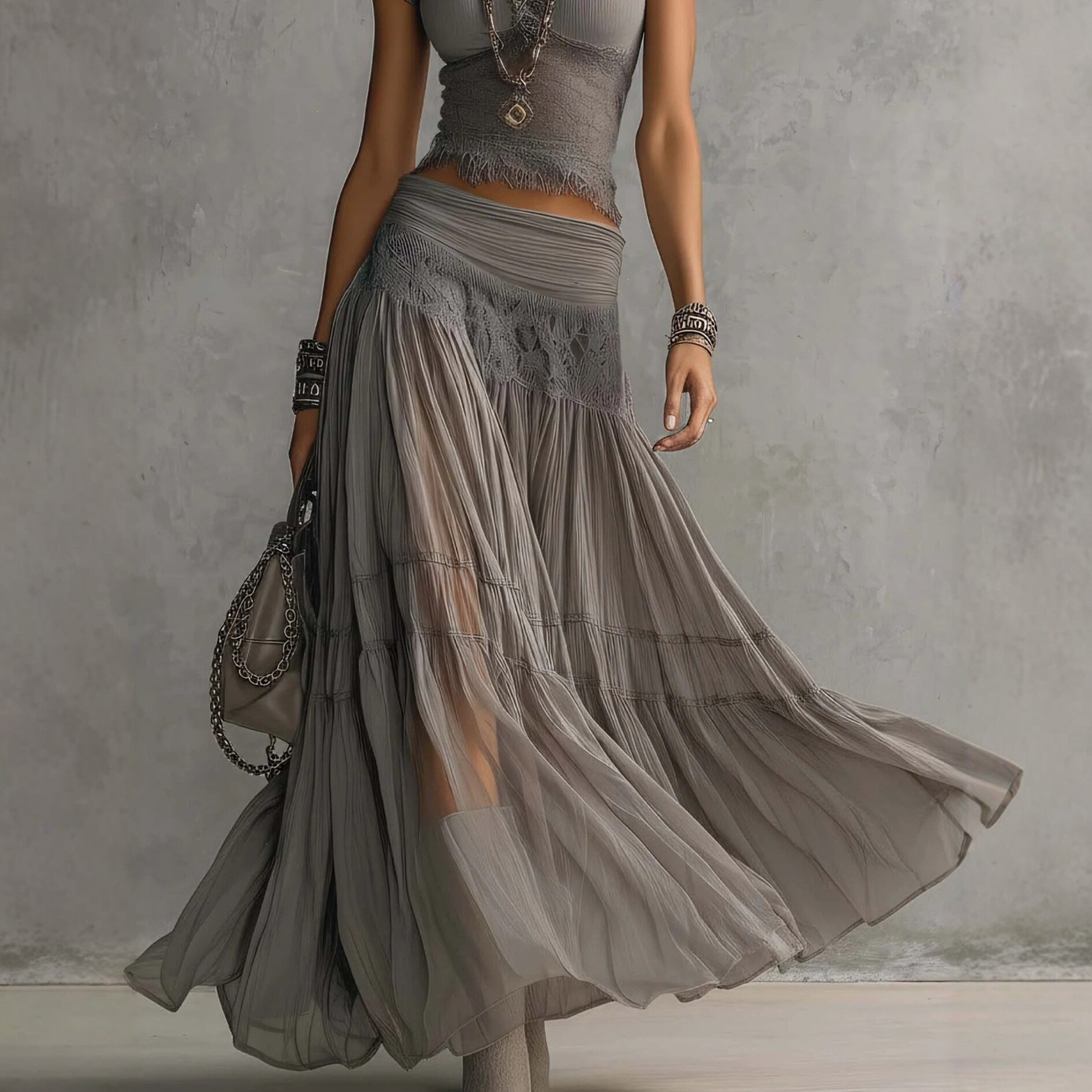 Women's Knitted Top and Chiffon Skirt Set by Trenches of Mariana