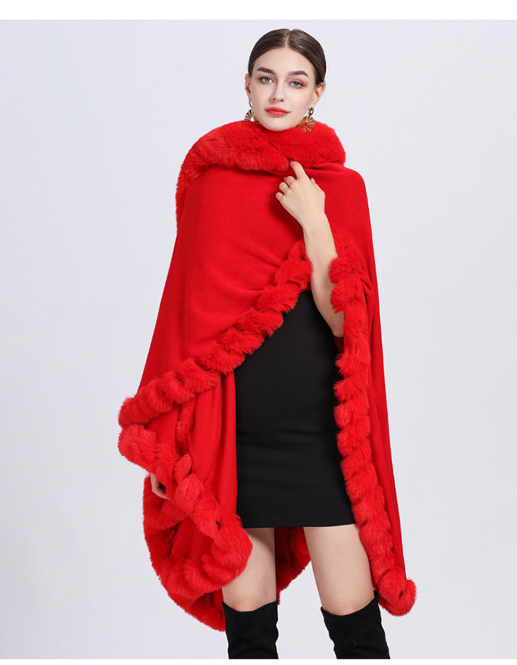 Rex Rabbit Fur Collar Shawl Irregular Oversized Knitted Cardigan Baggy Coat by Trenches of Mariana