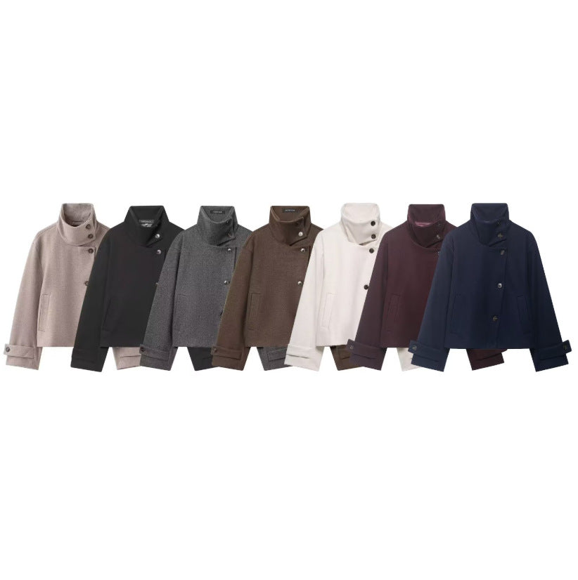 Casual Stand Collar Womens Jacket by Trenches of Mariana