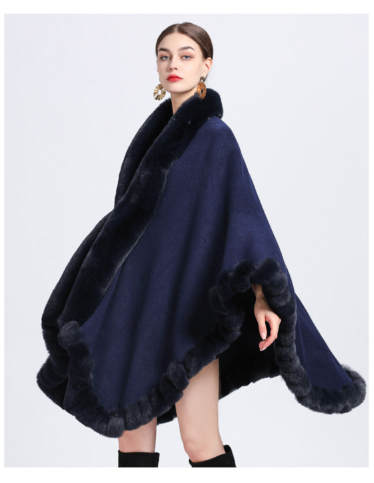 Rex Rabbit Fur Collar Shawl Irregular Oversized Knitted Cardigan Baggy Coat by Trenches of Mariana