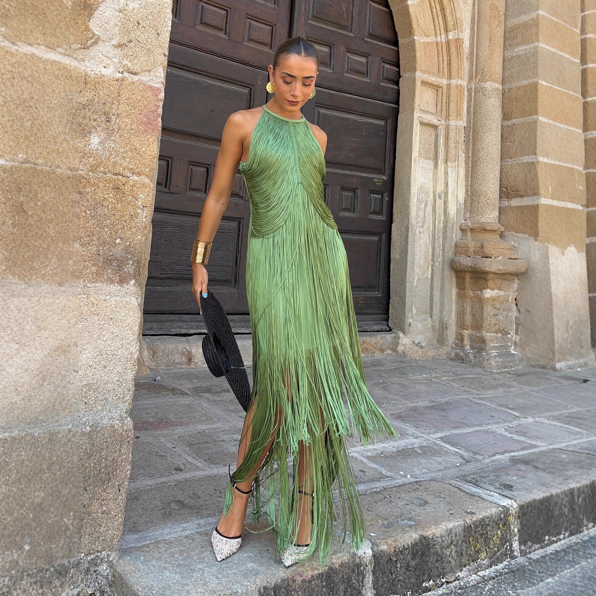 Elegant Halter Neck Tassel Long Dress by Trenches of Mariana