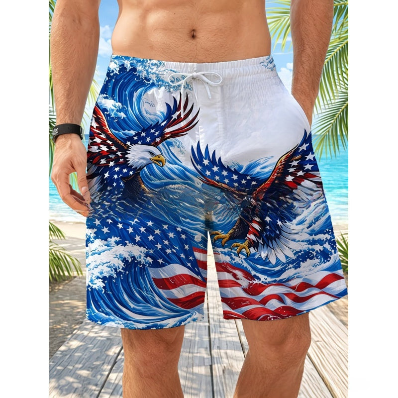3D Independence Day Print Men Casual Beach Shorts by Trenches of Mariana