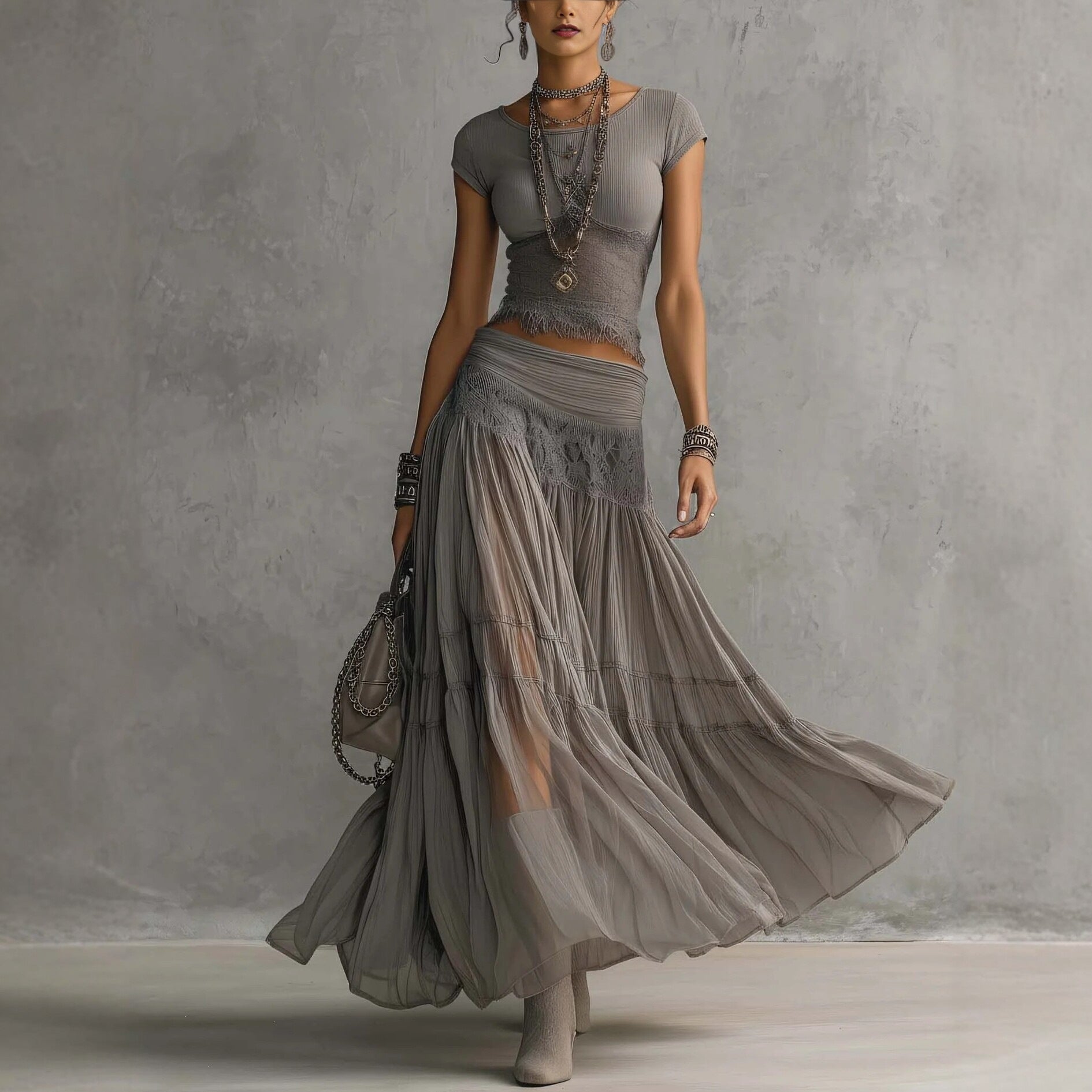 Women's Knitted Top and Chiffon Skirt Set by Trenches of Mariana