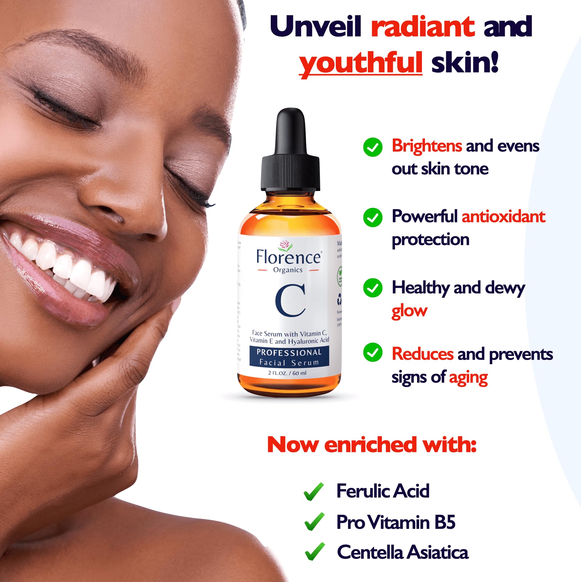 Vitamin C Serum For Face – Anti Aging Face Serum with Vitamin C, Hyaluronic Acid, Vitamin E. Brightening Formula. Improve Appearance of Dark Spots, Tone, Fine Lines & Wrinkles, Glowing Skin 2 Fl Oz by Trenches of Mariana