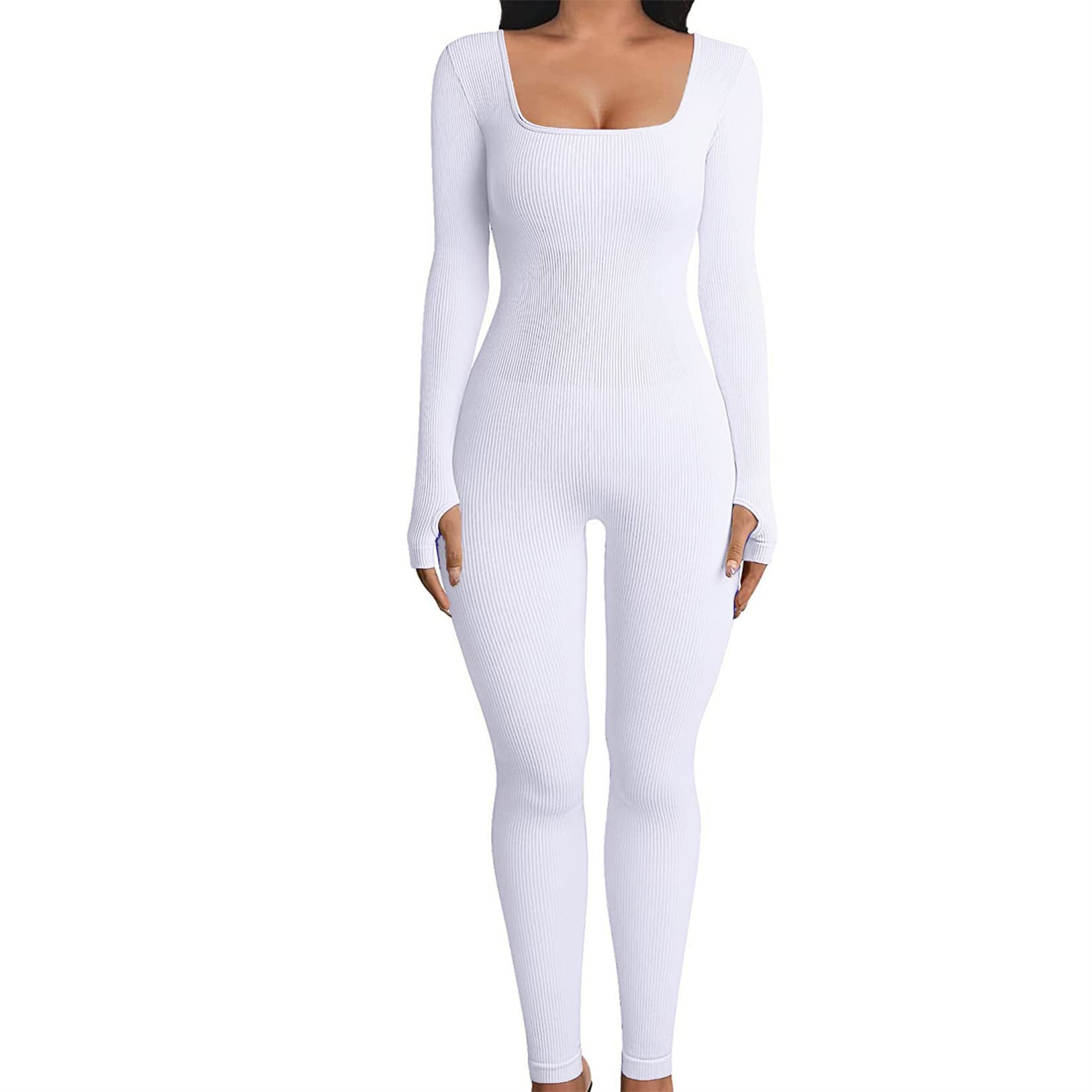Threaded Square Collar Buttocks Slim Jumpsuit by Trenches of Mariana
