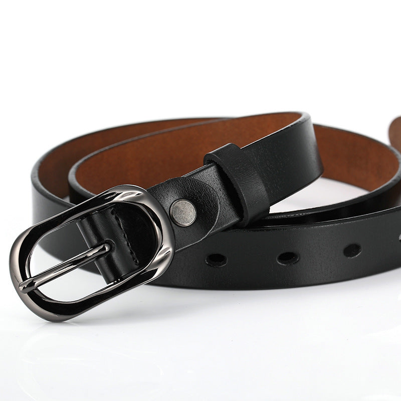 New Women's Cowhide Belt Pin Buckle Genuine Leather Belt Casual Fashion Thin Trouser Belt Manufacturer Wholesale Dropshipping by Trenches of Mariana