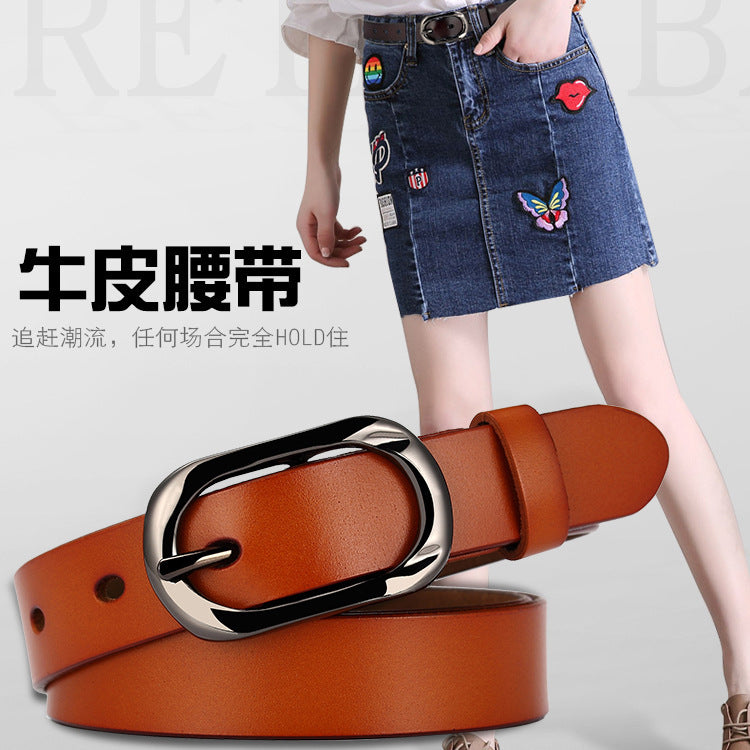 New Women's Cowhide Belt Pin Buckle Genuine Leather Belt Casual Fashion Thin Trouser Belt Manufacturer Wholesale Dropshipping by Trenches of Mariana