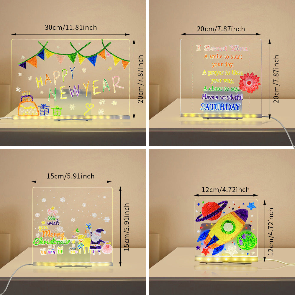 LED Acrylic Drawing Board DIY Erasable Luminous Writing Boards With Stand USB Plug Message Board With NightLight by Trenches of Mariana