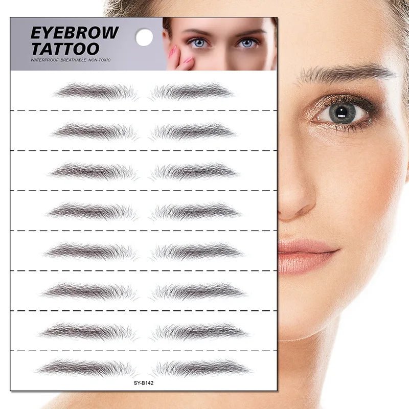 Set of 8 waterproof 6D eyebrow stickers by Trenches of Mariana, realistic hair-like eyebrow tattoo transfer printing for easy makeup.
