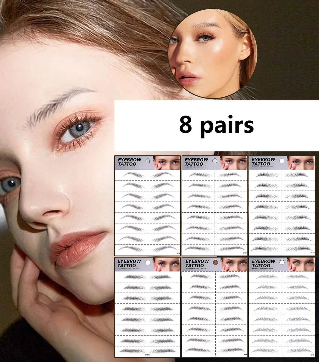8 pairs of Trenches of Mariana 6D eyebrow stickers with hair-like design, waterproof, long-lasting, easy-to-apply eyebrow transfer prints.