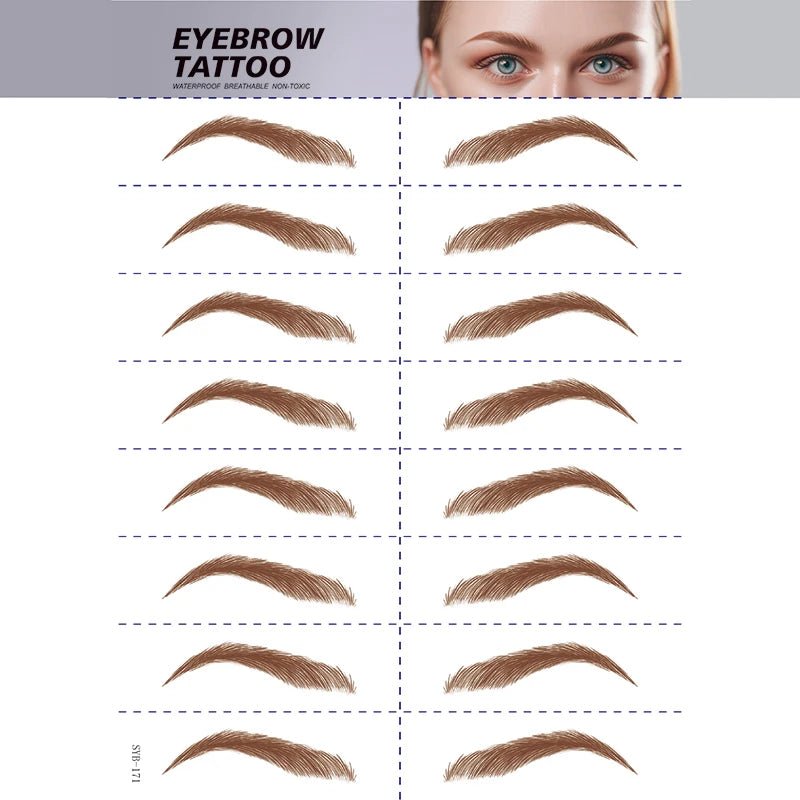 8 pairs of Trenches of Mariana 6D eyebrow sticker tattoos with hair-like design, waterproof, long-lasting, easy to use makeup tools.