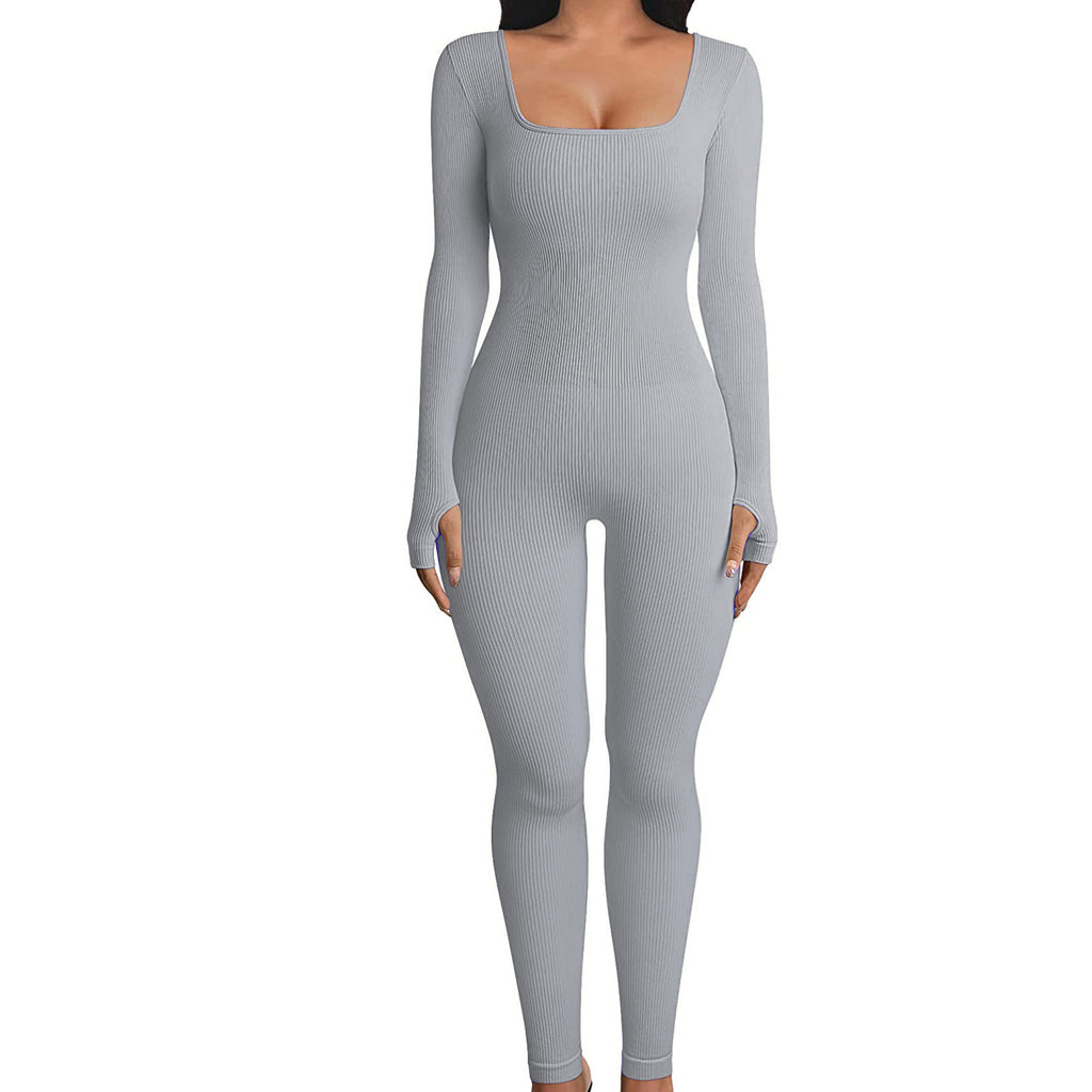 Threaded Square Collar Buttocks Slim Jumpsuit by Trenches of Mariana