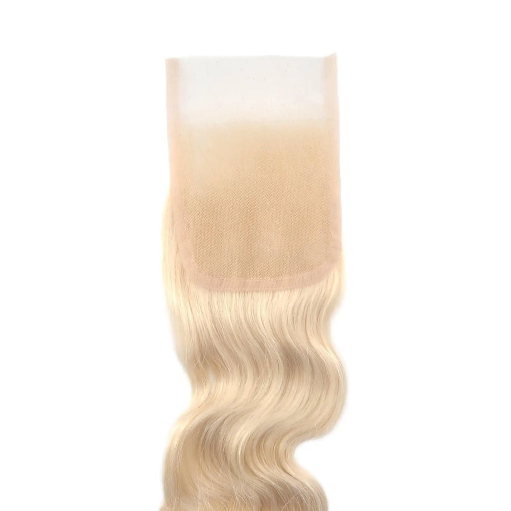 High Quality 4x4 Closure Indian Human Hair Extensions #613 Blonde Natural Straight/Wavy 16-20 Inches