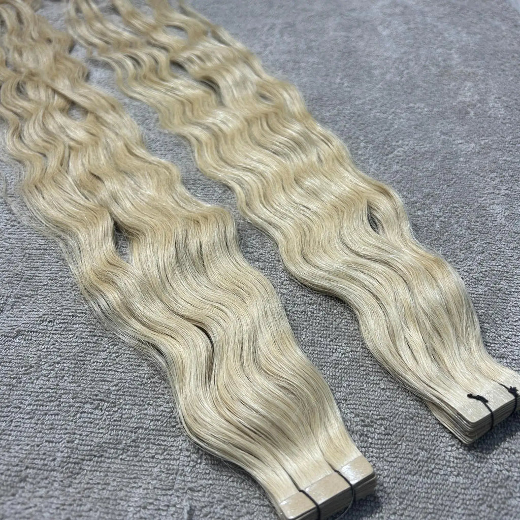 613 Blonde Straight Tape Indian Hair Extensions 100% Remy Human Hair Cuticle Aligned Single Drawn Flat Weft Bleached Wholesale