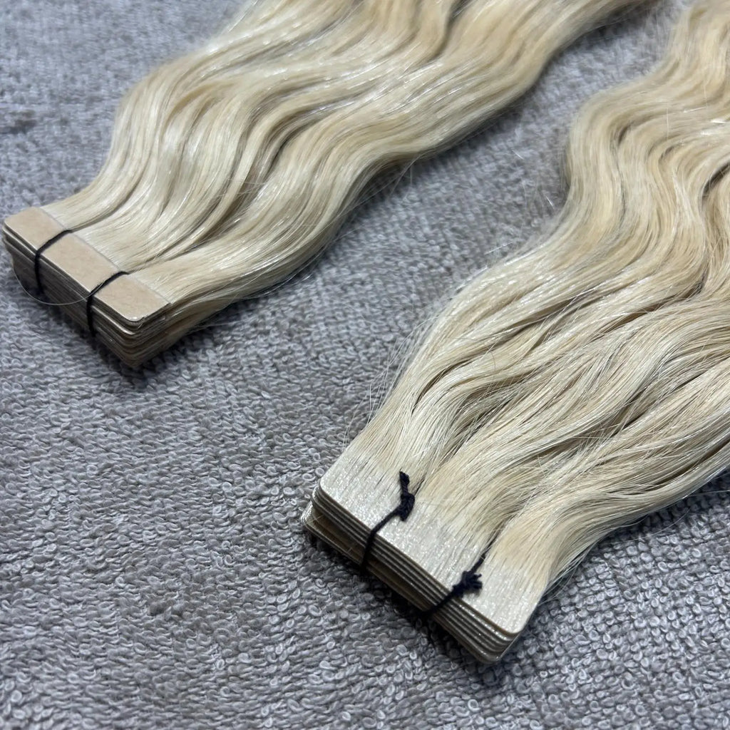 613 Blonde Straight Tape Indian Hair Extensions 100% Remy Human Hair Cuticle Aligned Single Drawn Flat Weft Bleached Wholesale