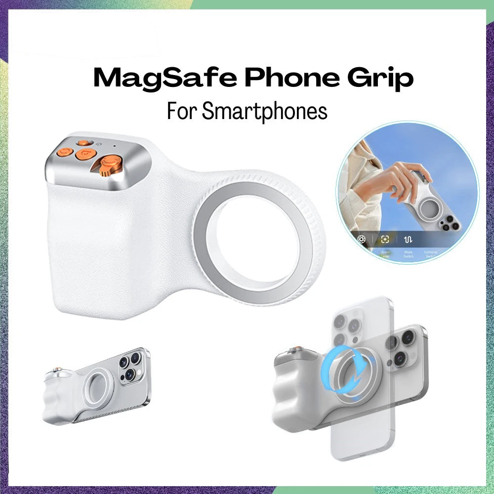 Magnetic Camera Grip with Remote Shutter Fill Light Remote Control Handle Universal for iPhone Androids Phones