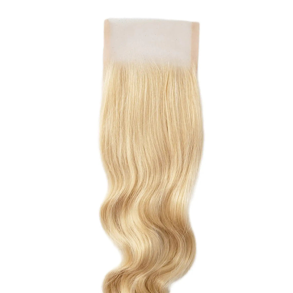 High Quality 4x4 Closure Indian Human Hair Extensions #613 Blonde Natural Straight/Wavy 16-20 Inches
