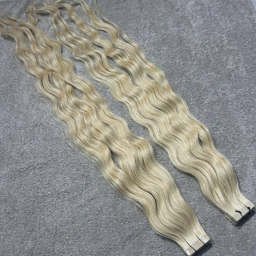 613 Blonde Straight Tape Indian Hair Extensions 100% Remy Human Hair Cuticle Aligned Single Drawn Flat Weft Bleached Wholesale